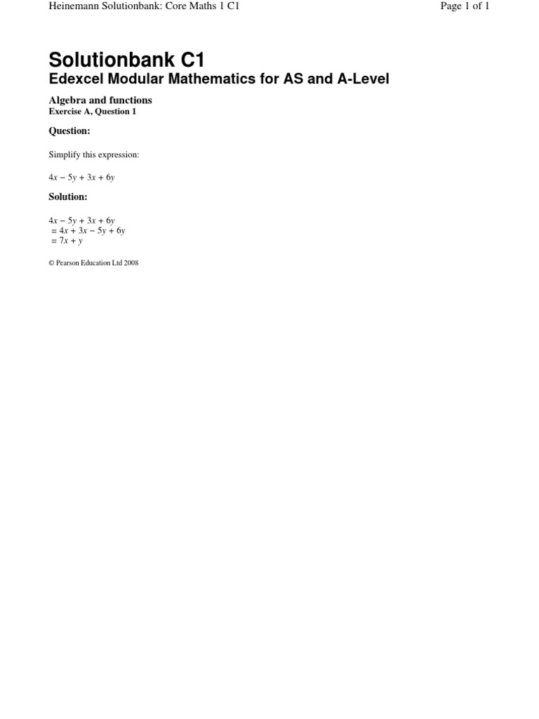 edexcel maths c1 solution bank